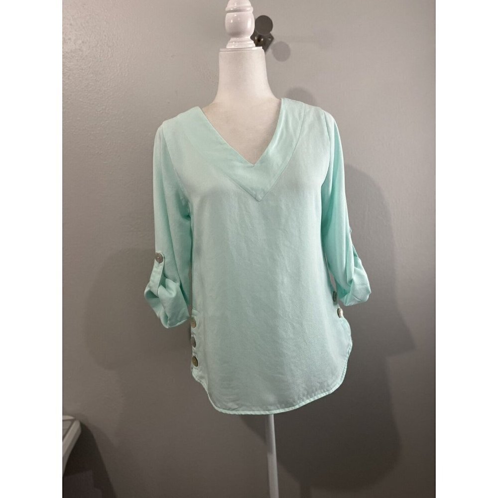 Soft Surroundings mint green 3/4 sleeve blouse size XS
